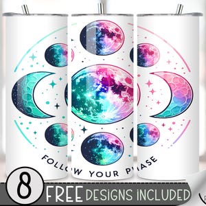 Moon Phase Tumbler Wrap, Neon Moon 20 Oz Skinny Tumbler Sublimation Design, Celestial Png Tumbler Wrap,Outer space PNG File Instant Download