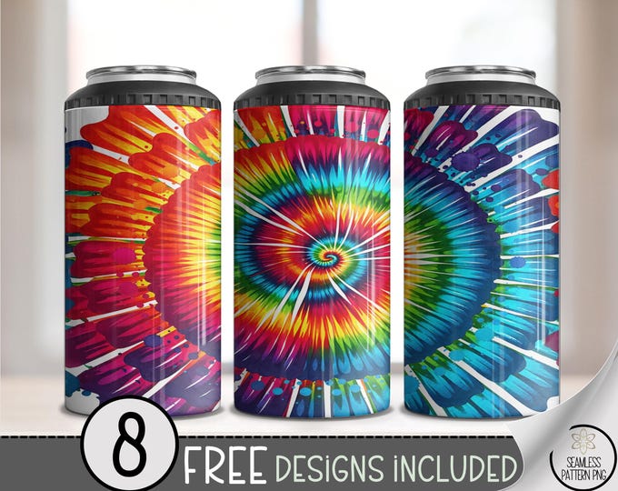 Rainbow Spiral Can Cooler Wrap, Digital Download, Tie-Dye Artistic Design, 4-in-1 16 oz Colorful Fancy Style, PNG, A593