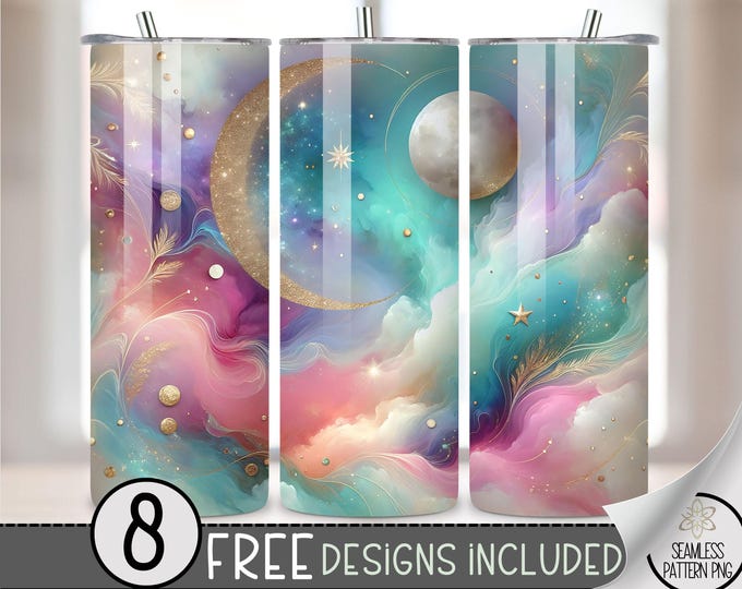 Moon Tumbler Wrap, Celestial 20oz Skinny Tumbler Sublimation Design, Stars & Sky Tumbler Wrap File, Boho Starry Galaxy Tumbler Wrap PNG, A6