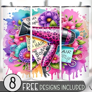 Hairdresser Seamless 20oz Tumbler Wrap, Hairstylist 20oz Skinny Tumbler Sublimation Design,Hair Boss Affirmations,Salon Beautician PNG A244