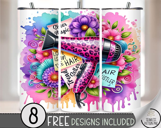 Hairdresser Seamless 20oz Tumbler Wrap, Hairstylist 20oz Skinny Tumbler Sublimation Design,Hair Boss Affirmations,Salon Beautician PNG A244