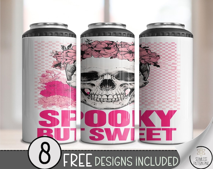 Gothic Floral Skull Can Cooler Wrap, Spooky But Sweet Halloween Drink Insulator, Fun Fall 4 in 1 Wrap Printable, Goth Rose Skull PNG, A424