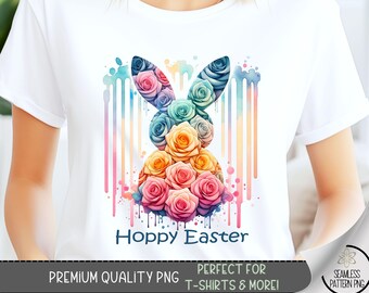 Easter T-Shirt PNG, Funny Bunny Design, Digital File, Hoppy Easter Graphics, Cute Bunny Sublimation For Shirts,Floral Easter Tshirt PNG A128