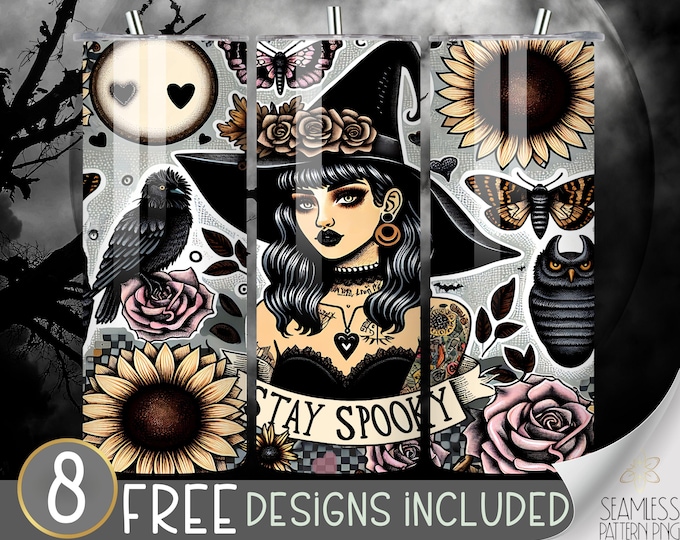 Goth and flowers 20oz tumbler png,Stay Spooky 20 oz Straight Tumbler Wrap Sublimation,Gothic Moth Design File,Trendy Black Goth Cocktail PNG