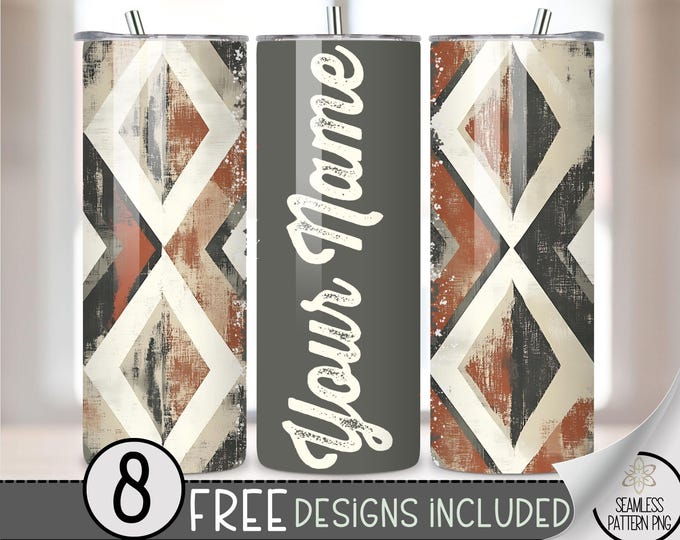 Aztec Tumbler Wrap, Personalize Add Your Name Design, 20 Oz Sublimation Tumbler Design Seamless File, Faded Southwestern Tumbler PNG