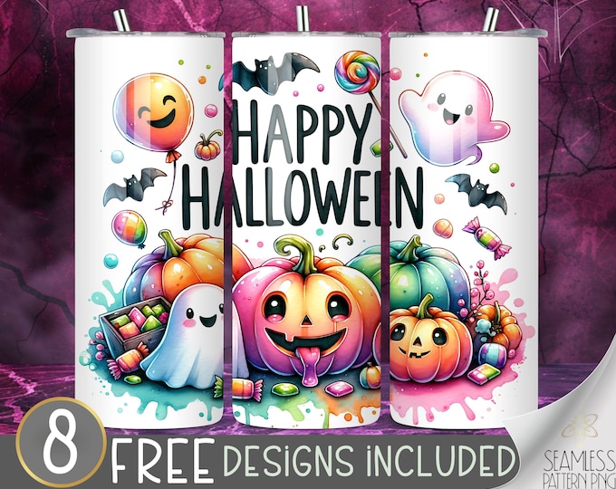 PG Funny Tumbler Wrap, Pumpkin 20 oz Skinny Sublimation PNG Design, Whimsical & Cute Spooky Vibes, Family Friendly Halloween Tumbler Wrap