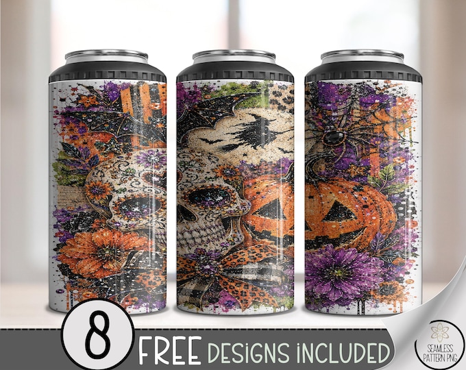 Halloween Glitter Skull 4in1 Can Cooler Wrap Sublimation Design, Digital Download, B10479