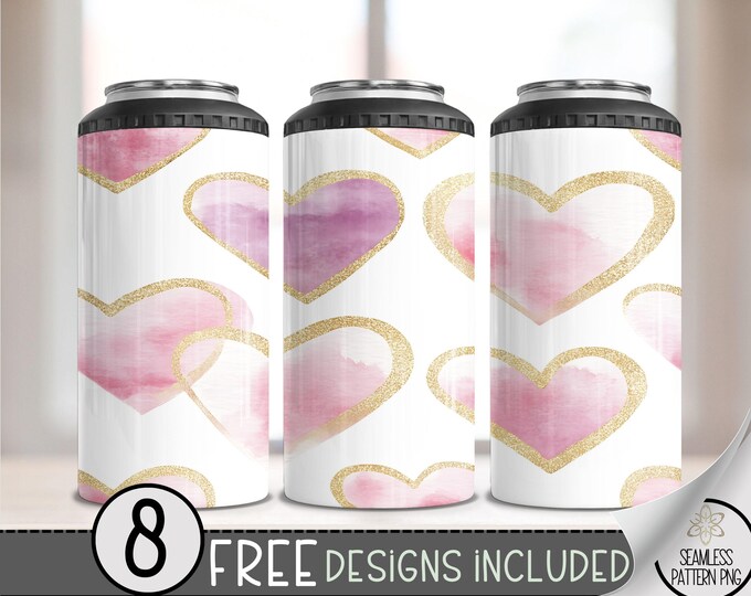 Valentines Day 4 in 1 Can Cooler Wrap, Seamless Heart 4in1 Tumbler PNG, Vday 16 Oz Can Cooler Sublimation Design,Love Hearts Hard Can Cooler