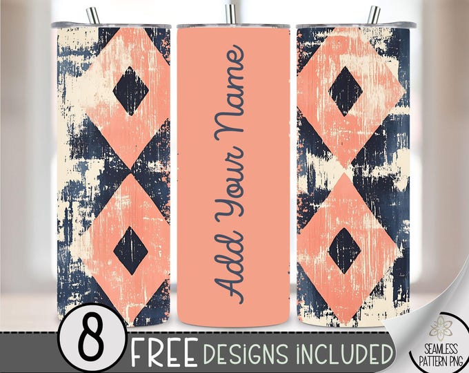 Add Your Own Name Faded Southwestern Tumbler Wrap, 20 oz Aged Western Tumbler File, Digital Aztec Tumbler Wrap Design Download, Boho Cowgirl