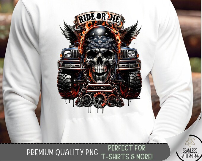 Ride Or Die Png Motorcycle T-Shirt, Menacing Skull Helmets Sublimation Design, Gothic Biker Theme, B836