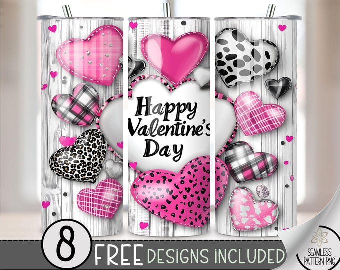 Seamless Valentine's Day Tumbler Wrap, Simple Heart 20oz Skinny Tumbler Sublimation Design, Vday Love Tumbler Wrap File PNG Heart Pattern