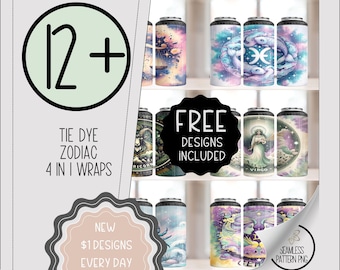 Tie Dye Zodiac 4 in 1 Can Cooler Bundle, Combo 16 Oz 4in1 Tumbler Pack,Bulk Horoscope Signs 16 oz Sublimation Design Bundle,Digital Download