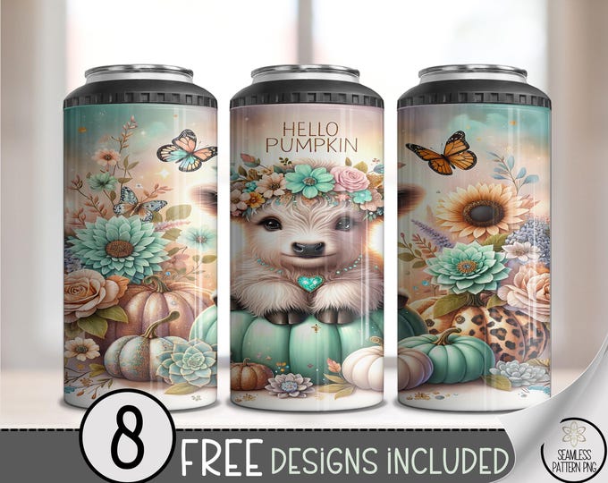Fall 4-in-1 Can Cooler Wrap, Hello Pumpkin Sublimation Design, 16 oz Can Cooler PNG, Digital Download, B10314