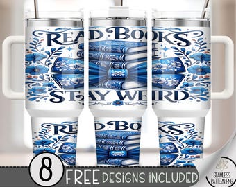 Book Lover 40oz Tumbler Wrap, Chinoiserie Tumbler Sublimation Design, Adult 40oz Quencher Tumbler Wrap PNG, Floral Toile Flower Wrap, A145