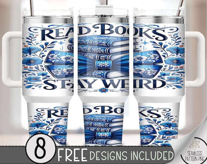 Book Lover 40oz Tumbler Wrap, Chinoiserie Tumbler Sublimation Design, Adult 40oz Quencher Tumbler Wrap PNG, Floral Toile Flower Wrap, A145