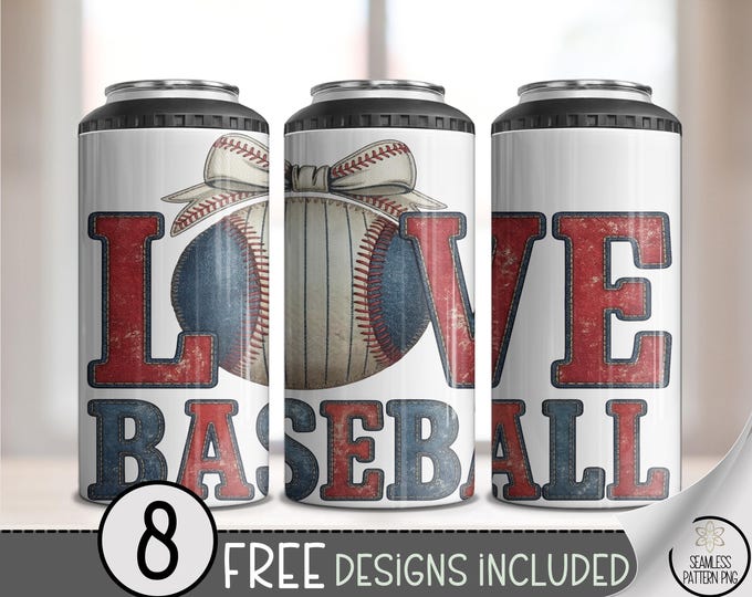 Baseball LOVE Can Cooler Wrap, Vintage Americana Sublimation Design, Sporty 16 oz 4-in-1 File, Digital Download, B10186