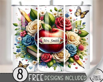 Teacher 20 oz Tumbler Wrap, Teacher 20oz Skinny Tumbler PNG, Personalized Sublimation Design, Educator Floral PNG,Teacher Appreciation, A132