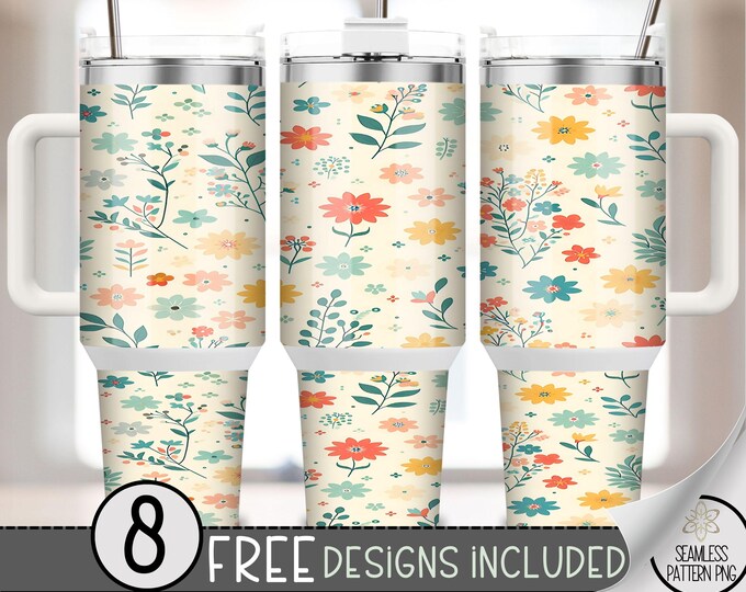 Wildflower 40 oz Tumbler Wrap, Floral 40 Ounce Sublimation Design, 40 oz Seamless Flower 40oz  Tumbler PNG, Boho Floral 40 oz Wrap File A227