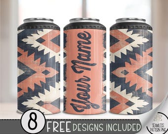 Add Your Own Name Faded Southwestern 4in1 Can Cooler Wrap, Aged Western 16 oz 4-in-1 Cooler Sublimation, Aztec 4 in 1 Can Cooler File PNG