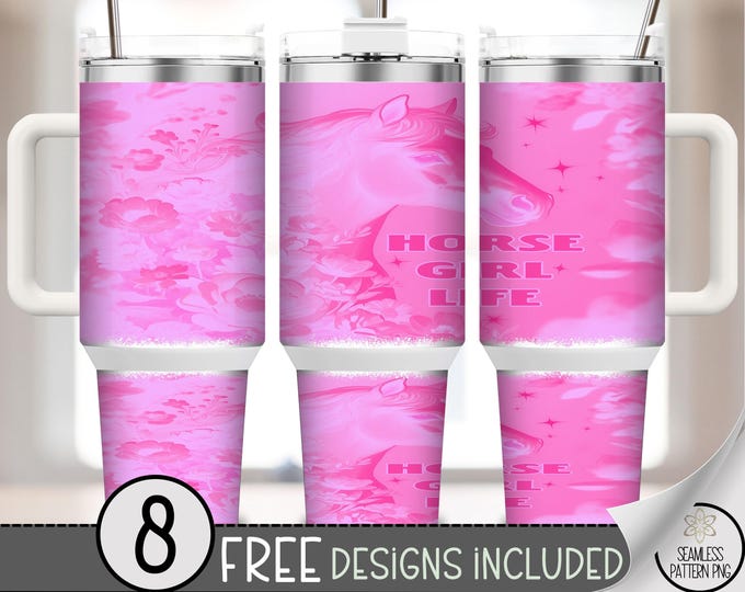 Horse Girl Life PNG, Pink Sublimation Design, 40 Oz Tumbler Wrap, Digital Download, B10023