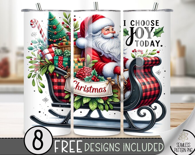 Santa Sleigh Christmas Tumbler Wrap, Christmas Holiday Sublimation Design, Christmas Santa PNG, Xmas Holiday Sublimation Design, Santa Claus