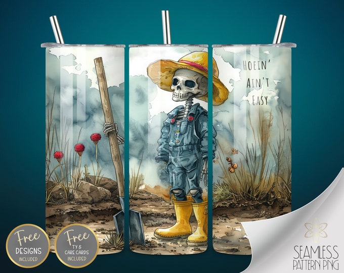 Garden Tumbler Wrap, 20oz Straight Sublimation Tumbler Design, Sarcastic Skeleton Sublimation Design Watercolor Farmer Tumbler PNG Downloads