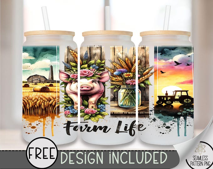 Farm Life Glass Wrap, Western 16 Oz Glass Can Wrap PNG, Cute Pig Glass Can Sublimation Design, Country Western PNG,Tractor Sunset Wrap, A160