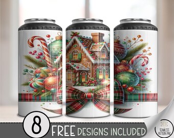Christmas House Gingerbread 4N1 PNG, Cute Holiday Cookie 16 oz Can Cooler Design Xmas Sublimation, Digital Download, A558