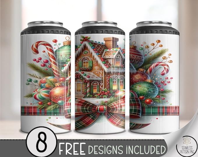 Christmas House Gingerbread 4N1 PNG, Cute Holiday Cookie 16 oz Can Cooler Design Xmas Sublimation, Digital Download, A558