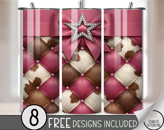 Coquette Bow PNG, Cowhide 20 oz Tumbler Wrap, Glam Western Sublimation Design, Digital Download, B985