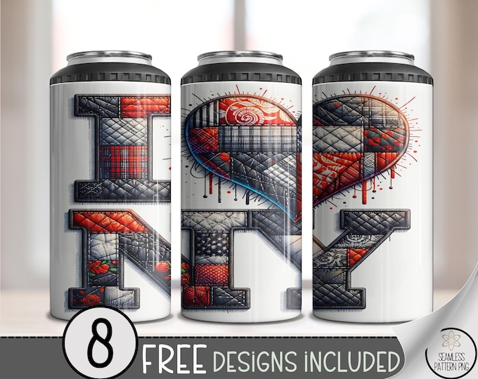 I Love New York PNG, Faux Yarn Sublimation Can Cooler Wrap, Denim PNG Design For 16 Oz 4-In-1, Digital Download, B686