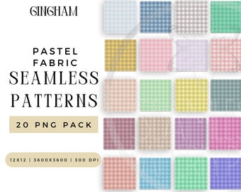 Digital Paper Pastel Gingham Fabric Seamless Pattern PNG Bundle, Spring Summer Autumn Sublimation File Classic Repeating Pack Commercial Use