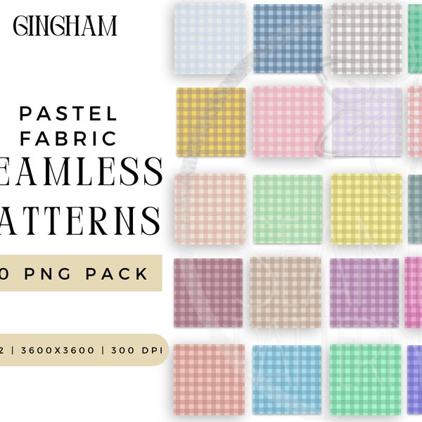 Digital Paper Pastel Gingham Fabric Seamless Pattern PNG Bundle, Spring Summer Autumn Sublimation File Classic Repeating Pack Commercial Use