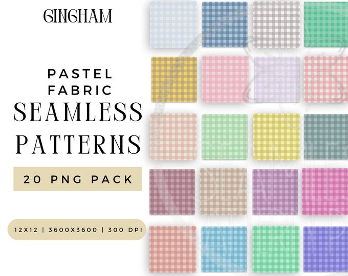 Digital Paper Pastel Gingham Fabric Seamless Pattern PNG Bundle, Spring Summer Autumn Sublimation File Classic Repeating Pack Commercial Use