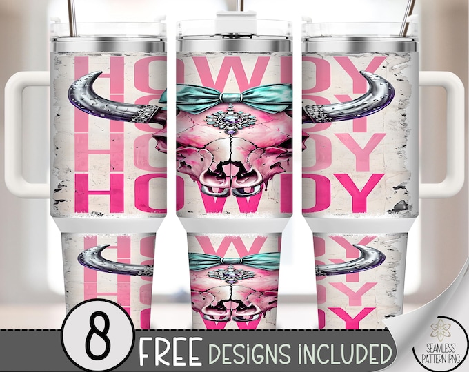 Trendy Howdy Skull Tumbler Wrap, Colorful 40 oz Sublimation Design, Bold Western Style, Printable Digital tumbler PNG, Commercial Use A413