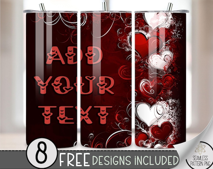 Add Your Text Tumbler Wrap, Customize Name 20oz Skinny Tumbler Sublimation Design, Valentine Day Tumbler Wrap File PNG, Heart Seamless File
