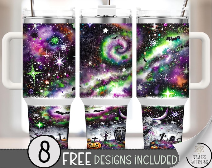 Spooky Galaxy 40oz Tumbler Wrap, Halloween Night Sky Design, Cosmic Cemetery Scene, 40 oz Cup Wrap, Festive Sublimation Design, A409