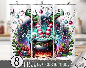 Elf Tumbler Wrap PNG, Christmas Sublimation Design, 20Oz Tumbler Wrap, Magical Tumbler Art, Witch 20Oz Skinny Tumbler Digital Download