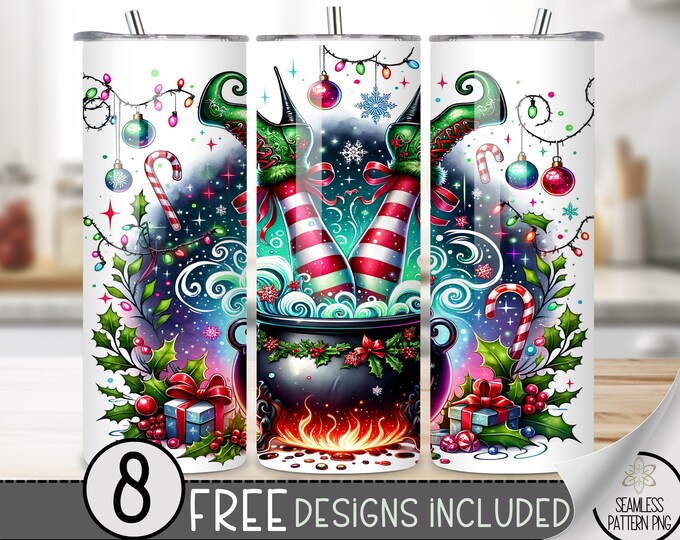 Elf Tumbler Wrap PNG, Christmas Sublimation Design, 20Oz Tumbler Wrap, Magical Tumbler Art, Witch 20Oz Skinny Tumbler Digital Download