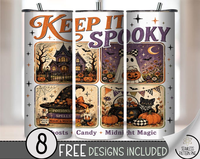 Halloween 20 oz Tumbler Wrap, Spooky Sublimation Design for Straight Tumblers, Vintage PNG Files, Digital Download, B10421
