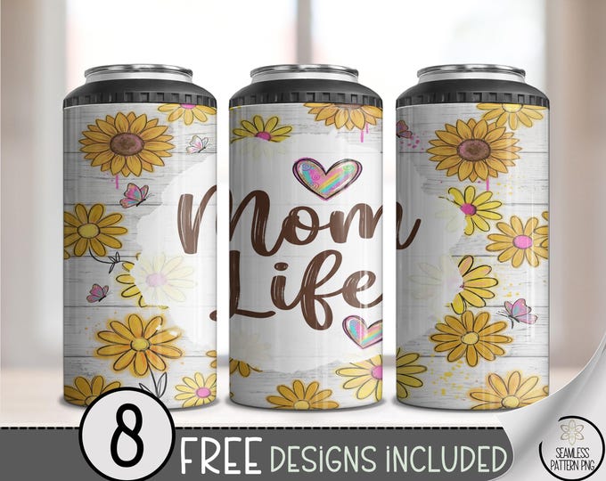 Mom Life PNG, Mother's Day 4-in-1 Can Cooler Wrap, Sunflower Sublimation Design, B959