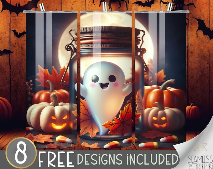 Cute Halloween Tumbler Wrap, Cute Ghost Jar 20 oz Skinny Sublimation, Ghost In A Jar Tumbler, Family Friendly Tumbler Wrap, Pumpkin Tumbler