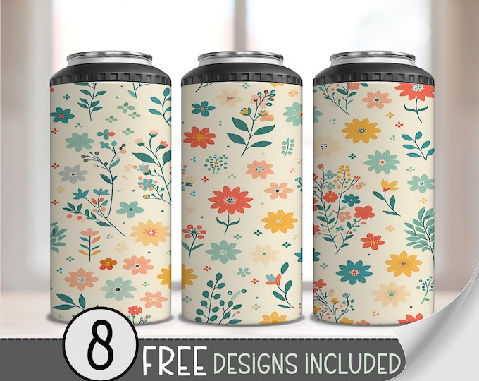 Dainty Wildflowers 4 in 1 Can Cooler Wrap, Seamless 16oz Sublimation Design, Floral 4in1 Tumbler PNG Download for Hard Can Wrap, A227