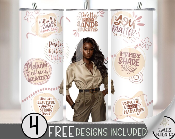 Black Woman Affirmations 20 oz Straight Tumbler Wrap PNG, Inspirational Black Woman Quote Design,  Affirmations Tumbler PNG African American