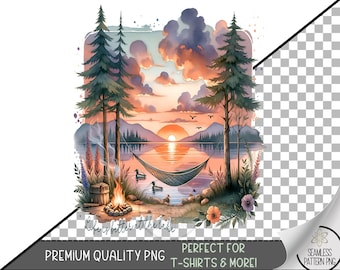 Lake Life PNG Design, Campfire Sublimation Design, Sunset Lake Digital Download File, Summer Nature Design, Life Is Better At The Lake A236