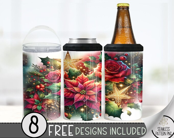 Christmas 4 In 1 Can Cooler Tumbler Wrap, Winter Sublimation Design, Xmas 16 Oz Slim, Holiday 16 Oz Can Cooler Sublimation Design, Religious