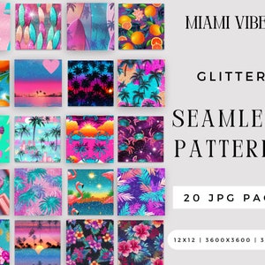 Digital Sparkly Miami Vibes Glitter Seamless Pattern JPG Bundle, Best Sublimation File, 90s inspired Vice Repeating Pack, Commercial Use,