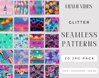 Digital Sparkly Miami Vibes Glitter Seamless Pattern JPG Bundle, Best Sublimation File, 90s inspired Vice Repeating Pack, Commercial Use,