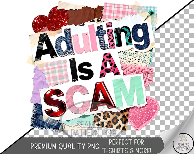 Adulting Is A Scam Sublimation Design, Adult Humor UV DTF Graphic, Sassy Quote Clip Art, Mental Health Humor Png, Leopard Print Png,  A737