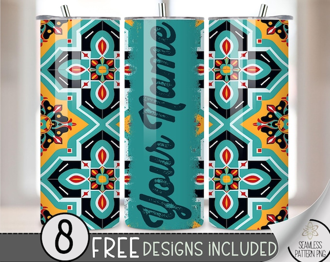 Add Your Own Name Vibrant Southwestern Tumbler Wrap, 20 oz Western Tumbler File, Digital Aztec Tumbler Wrap Design Download, Boho Cowgirl